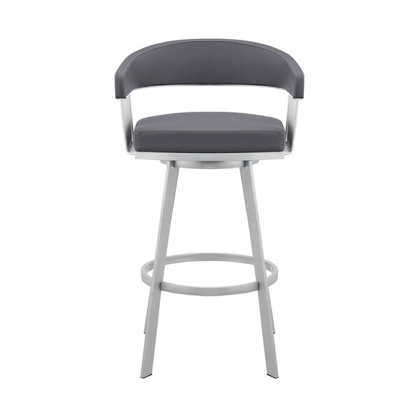 Bronson 25 In. Slate Grey Faux Leather And Silver Metal Bar Stool